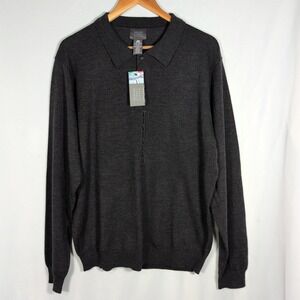 Mercer Street Studio Merino Wool Sweater Mens Large Gray Long Sleeve Preppy